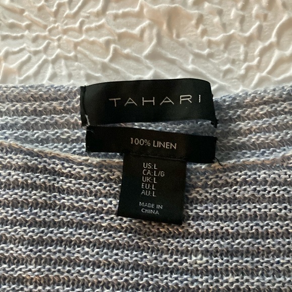 Tahari 100% linen summer sweater. Blue. Sz L. Worn only a few times. - Picture 2 of 4